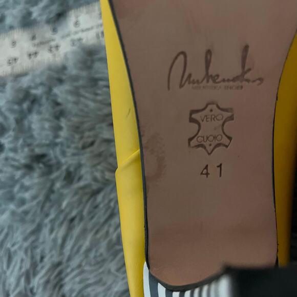 Milenika Handmade Italian High Heel Striped Yellow Ankle Bootie Leather 41 - Picture 11 of 11